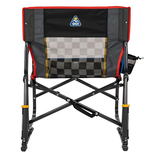GCI Outdoor NASCAR Freestyle XL Rocker Camping & Sideline Sports Chair | Portable Folding Rocking Chair with Durable Armrests & Drink Holder | Great for Big and Tall, Black