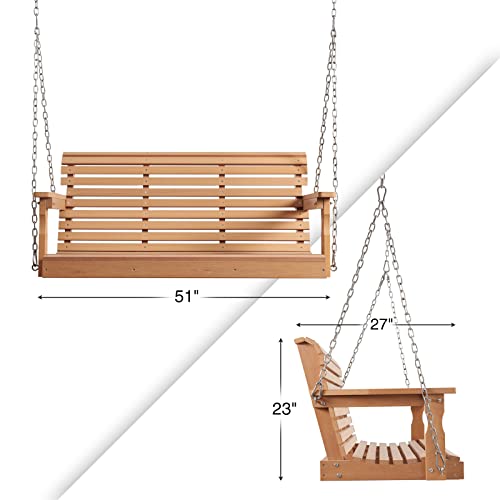 Psilvam HDPE Porch Swing, 2 Seat Hanging Porch Swing Outdoor, 660LBS Weight Capacity Patio Swing, Waterproof and Rot-Resistant, Swing Bench for Outside, Garden, Porche and Parks (Teak)