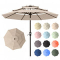 Patio Kingdom 10ft Patio Umbrella, 3 Tier Outdoor Market Table Umbrellas with 8 Fiberglass Ribs and Push Button Tilt, Windproof, Vented Canopy, UV Protection for Deck, Pool, Backyard, Beige