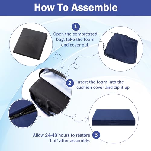 IASEAHK Patio Chair Cushions, 19" x 19" x 3" Outdoor Chair Cushions Set of 4, Waterproof Outdoor Cushions for Patio Furniture, Outdoors Seat Cushions Set of 4 with Handle and Ties, Navy Blue