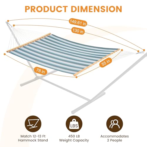 Lazy Daze Hammocks Quick Dry Hammock with Spreader Bar Textliene Fabric Double 2 Person Hammock with Chains Outdoor Patio Poolside Backyard Beach 450 lbs Capacity, Blue White Stripes