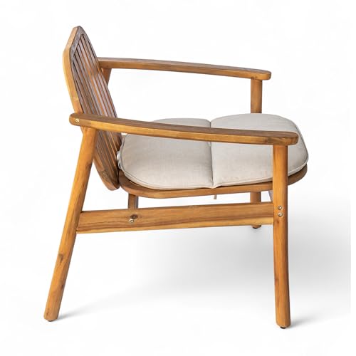 Christopher Knight Home Meja Acacia Wood Outdoor Club Chair Set of 2 with Cushion, Wooden Patio Accent Armchair, Comfy Lounge Chair Outdoor Set, Patio Furniture with Cushion, Teak+Beige