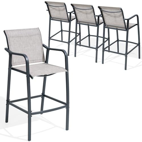 Crestlive Outdoor Bar Stools Set of 4, 500 lb Capacity Metal Patio Bar Chairs with Breathable Mesh Seat and Back – 28.7" Bar Height Stool for Backyard and Balcony