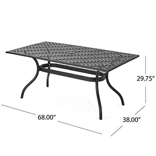 Christopher Knight Home Cayman Outdoor 6-Seater Cast Aluminum Dining Set, 7-Pcs Set, Black Sand