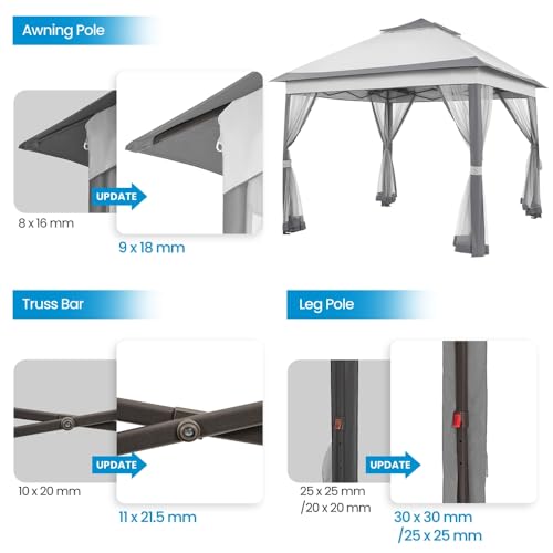 Yaheetech 11x11 Pop Up Gazebo Outdoor Canopy Shelter, Instant Patio Gazebo Sun Shade Canopy Tent with 4 Sandbags, 2 Tiers Roof & Mesh Netting for Lawn, Garden, Backyard & Deck, Gray