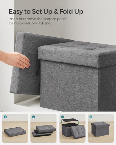 SONGMICS Mazie Collection - Small Folding Storage Ottoman, Foot Rest Stool, 12.2 x 16.1 x 12.2 Inches, 286 lb Load Capacity, for Living Room, Bedroom, Home Office, Dorm, Dark Gray ULSF102G01