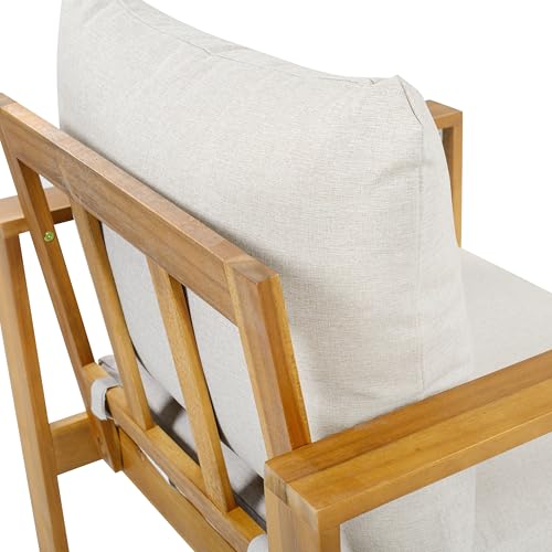 Christopher Knight Home Kayahs 5 Pieces Acacia Wood Furniture Set, Patio Conversation Sofa Chat Set with Coffee Table and Ottoman, Outdoor Sectional Sofa Set for Backyard Balcony, Teak Finish+Beige