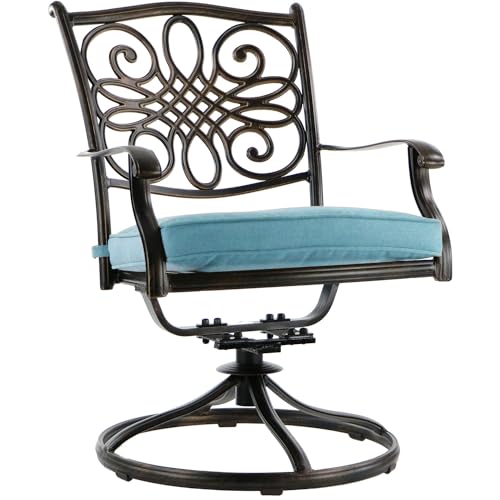 Hanover Traditions 9-Piece Rust Resistant Aluminum Outdoor Patio Dining Set with Blue Cushions, Swivel Rockers and Aluminum Square Dining Table, Outdoor Dining Set For 8