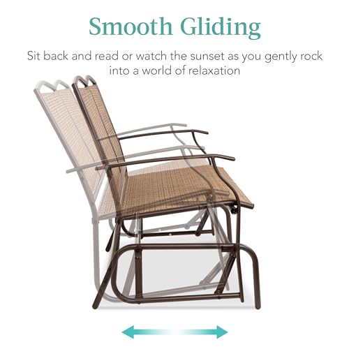 Best Choice Products 2-Person Outdoor Patio Swing Glider Steel Bench Loveseat Rocker for Deck, Porch w/Textilene Fabric, Steel Frame - Brown