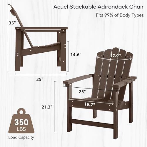 ACUEL Stackable Adirondack Chairs Set of 2, Weather-Resistant Outdoor Patio Seating, Low Maintenance Poly Lumber Chairs for Porch, Deck, Garden, Fire Pit (Brown)