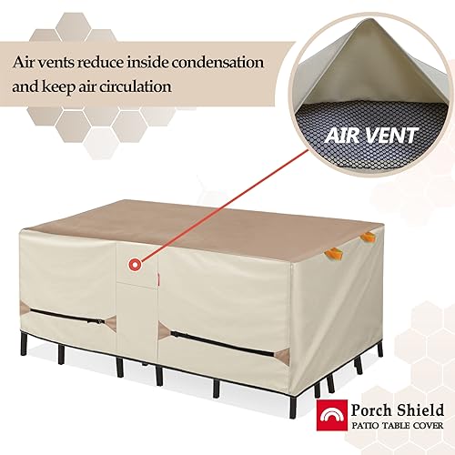 Porch Shield Patio Table Cover - Waterproof Outdoor Dining Table and Chairs Furniture Set Cover Rectangular - 75 x 43 inch, Light Tan & Khaki