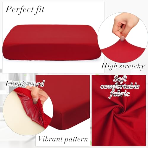 Newwiee 8Pcs Patio Cushion Covers Stretch Outdoor Cushion Cover Replacement for Patio Furniture Sofa Couch Slipcovers, Soft Flexibility Washable Furniture Protector(Waterproof Pure,Wine Red)