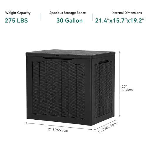 YITAHOME 30 Gallon Resin Deck Box, Weather Resistant Outdoor Rattan Storage Box, Lockable Indoor Outdoor Storage for Supplies and Essentials, Black