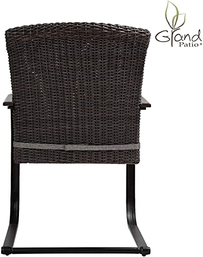 Grand patio 3-Piece Bistro Set, Outdoor Wicker Table Set, Rocking Wicker Chairs with Removable Cushions and Small Coffee Table, Patio Furniture Sets for Balcony, Porch, Grey