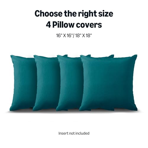 Amazon Basics 4-Piece Outdoor Decorative Throw Pillow Covers, Water Resistant All-Weather Pillow Protectors for The Garden, Patio, Balcony, Couch and Sofa, 18 x 18 Inches, Teal