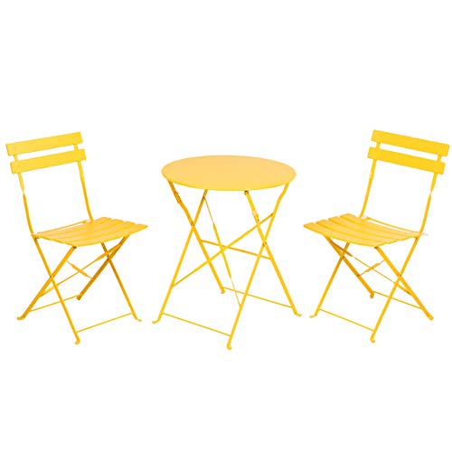 Grand patio 3-Piece Bistro Set Folding Outdoor Furniture Sets with Premium Steel Frame Portable Design for Bistro & Balcony, Yellow
