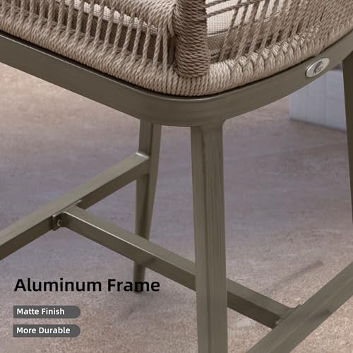 PURPLE LEAF Counter Height Bar Stools Set of 2 Rattan Woven Aluminum Modern Barstools with Back and Arms for Patio Balcony Pool Outdoor Accent Counter Stool Chairs