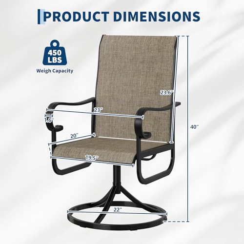 GarveeLife Patio Swivel Chair Set of 2, All-Weather Outdoor Dining Chairs with High Back, Rocker-Swivel Combo Patio Chairs for Backyard Deck Poolside, Brown