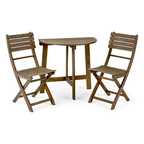 Christopher Knight Home Westmo Outdoor 2 Seater Half-Round Folding Acacia Wood Bistro Set, Gray
