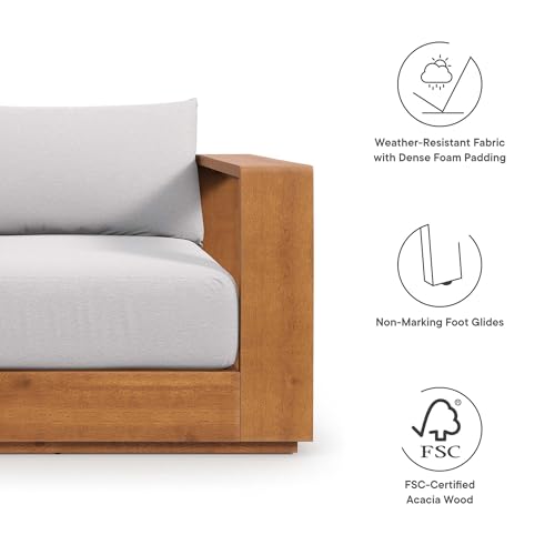 Modway Tahoe Acacia Wood Outdoor Patio Chair in Natural Light Gray with Weather-Resistant Cushions - Ideal as Club Chair or Outdoor Dining Chair