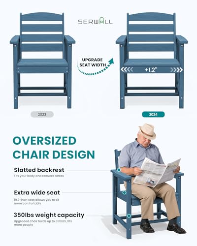 SERWALL Patio Dining Chair Set of 2,All Weather HDPE Outdoor Dining Chair, Blue