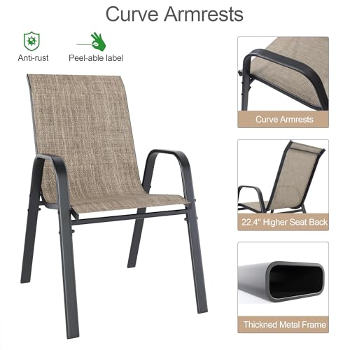 CHINNLUU Outdoor Patio Chairs Set of 6 Stackable Dining Chairs All-Weather Textilene Furniture Set for Pool Deck, Backyard, Garden