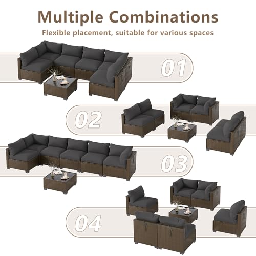 LOUVIXA 7 Piece Outdoor Patio Furniture Set, Outdoor Sectional Sofa, Wicker Rattan Patio Furniture, Patio Conversation Set with Coffee Table & Cushions