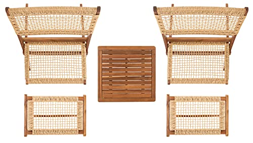 SAFAVIEH Outdoor Collection Casella Acacia Wood 5-Piece Patio Set PAT7077A, Natural/Light Brown