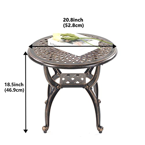 Mandolin Outdoor Patio,Rust -Resistant Cast Aluminum Side Table,Weather Resistant End Table，Coffee Table， Perfect for Patio, Backyard Or Garden. (Aluminum Round, Copper)