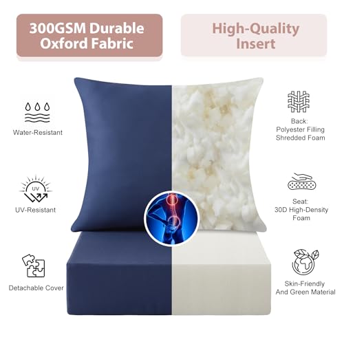 MuaMelop Outdoor Deep Seat Cushion Set, 24x24 Inch Water-Resistant & Fade-Resistant Outdoor Chair Cushions, Patio Furniture Cushions with Removable Cover for Patio Chair, Sofa,Navy Blue (Set of 1)