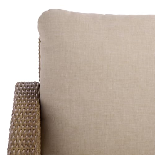 SAFAVIEH Outdoor Patio Furniture Collection – Emma Natural Rattan & Taupe Cushion Sofa, Modern Outdoor Seating (PAT7564A)