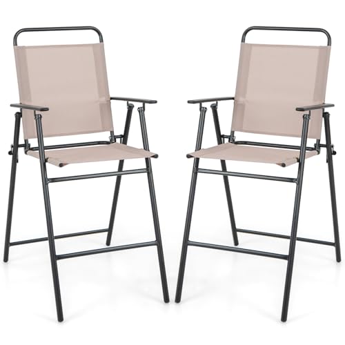 Giantex Outdoor Folding Bar Chair Set of 2, Counter-Height Patio Chairs with Backrest, Armrests, Footrest, Metal Frame, Patio Furniture Chair Set for Backyard Poolside Balcony, 330 LBS Capacity