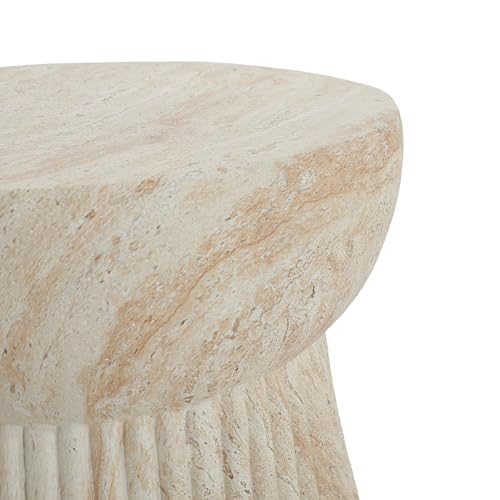 Christopher Knight Home Dila Patio Side Table, Lightweight Concrete End Table, Small Coffee Table, Garden Stool, Decorative Accent Table, Round Table Top, Side Table for Poolside Balcony, Travertine