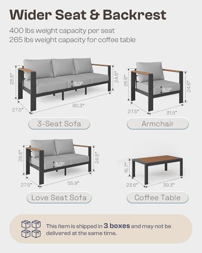 Oasbira Aluminum Outdoor Patio Furniture Loveseat, All-Weather Outdoor Patio Sofa with Washable Thick Cushion, Patio Sofa Couch for Porch, Balcony, Deck, Yard, Gray