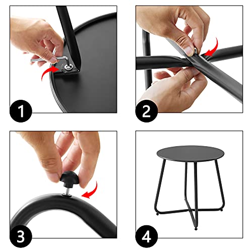Meluvici Patio Small Side Table Waterproof Round Metal Steel Weather Resistant Portable Outdoor and Indoor End Table for Garden Balcony Yard, Black