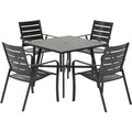 Hanover Cortino 5-Piece All-Weather Outdoor Commercial Grade Aluminum Dining Set, 4 Slat Back Chairs and 38" Slat Table