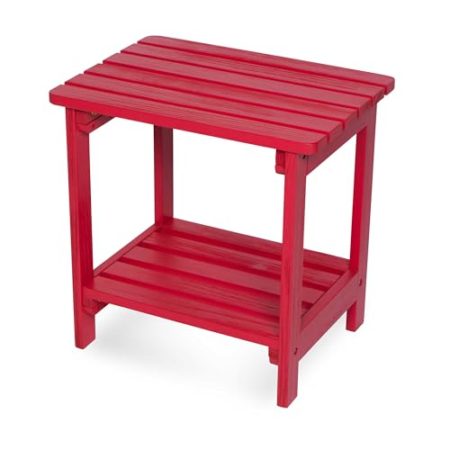 Shine Company Providence Rectangular Solid Wood Side Table, Outdoor Adirondack Patio Table, Chili Red