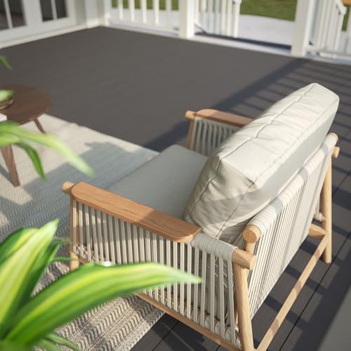 Acanva Modern All-Weather Aluminum Outdoor Patio Sofa with Thick Cushions, Olefin Fabric Sunroom Backyard Furniture, Couch Light Khaki
