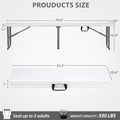Candockway 6ft Plastic Folding Bench with Carrying Handle & Lock, Portable Outdoor Bench in Garden Picnic Camping Dining Party Seat, Waterproof Bench for Soccer Activities, Firm and Durable (2Pack C)