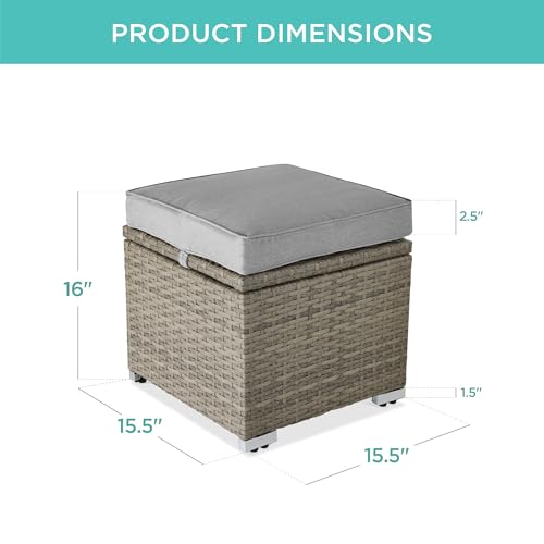 Best Choice Products Set of 2 Wicker Ottomans, Multipurpose Outdoor Furniture for Patio, Backyard, Additional Seating, Footrest, Side Table w/Storage, Removable Cushions - Cement Gray/Taupe