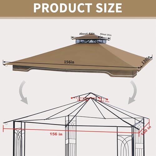 SCOCANOPY Replacement Gazebo Canopy Compatible with 10 x 12 Regency II Patio Gazebo Model L-GZ798PST,A101004104,A101004105 (Beige)