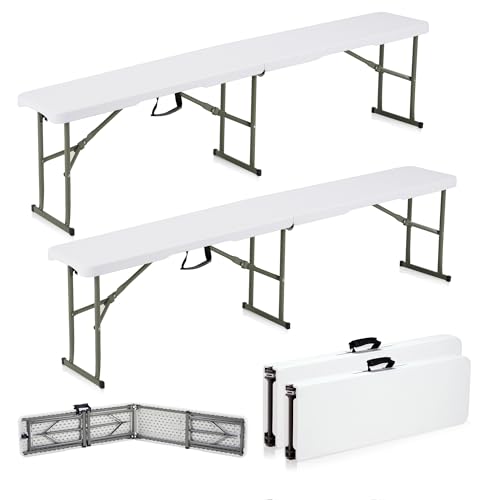 Candockway 6ft Plastic Folding Bench with Carrying Handle & Lock, Portable Outdoor Bench in Garden Picnic Camping Dining Party Seat, Waterproof Bench for Soccer Activities, Firm and Durable (2Pack C)