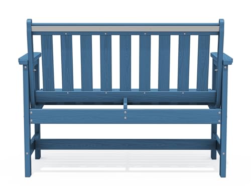 SERWALL Outdoor Bench, HDPE Outdoor Benches Weatherproof, 2-Person Garden Bench with 660 lbs Weight Capacity, Patio Benches for Outdoors, Garden, Porch, Backyard and Park, Navy Blue