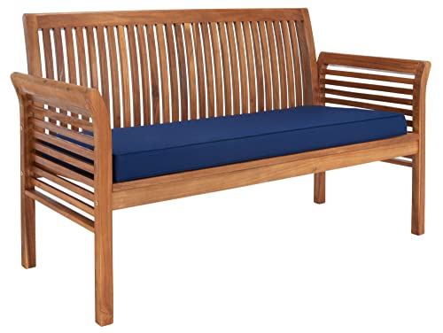 SAFAVIEH Outdoor Collection Carson Natural/ Navy Cushions 4-Piece Conversation Patio Set