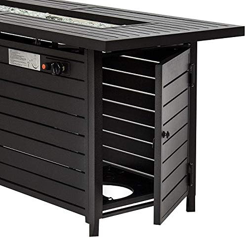 PrimeGlo 54'' Propane Fire Pit Table with Lid, Wind Screen, Fire Glass, Cover Included, Rectangular Fire Pit Table, 50000BTU, Black Mocha Finish