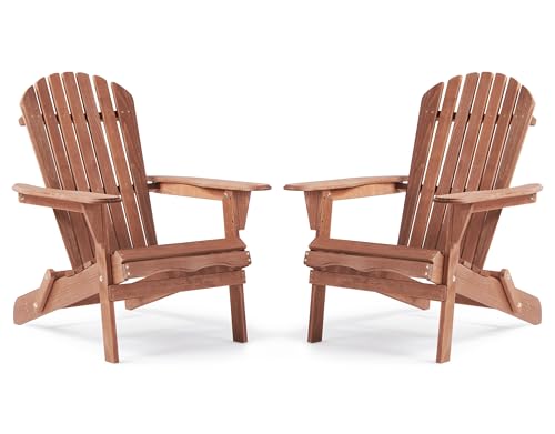 SoliWood Outdoor Wooden Folding Adirondack Chair Set of 2 with Pre-Assembled BackRest, Wood Patio Chair for Garden Backyard Porch Pool Deck Firepit