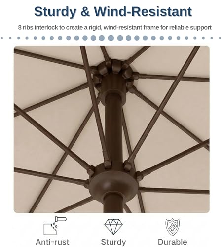 PatioKingdom 9FT Patio Outdoor Umbrella-UPF 50+ Sun Shade with Wind Vent, Push-Button Tilt & Smooth Crank Lift, Rust-Resistant Fiberglass Frame for Garden, Backyard,Yard (Beige)