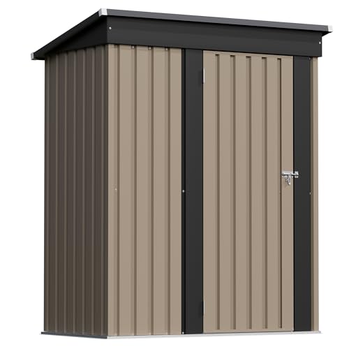 Patiowell 5x3 FT Outdoor Storage Shed, Tool Shed with Sloping Roof and Lockable Door, Metal Shed for Backyard Garden Patio Lawn, Brown