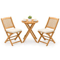 Tangkula 3 Pieces Acacia Wood Patio Folding Bistro Set, Outdoor Table and Chairs Set with Soft Cushions, Patio Furniture Set for Porch, Balcony, Garden, Deck and Backyard