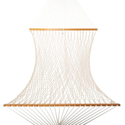 Original Pawleys Island Large Oatmeal DuraCord Rope Hammock – 13 ft. x 55 in., 2-Person, 450 lb Capacity, Oak Spreader Bar, Zinc-Plated Hardware, Handcrafted in the USA